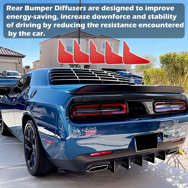 Rear Diffuser V3 5 Fins Set For Dodge Challenger 2015-2024