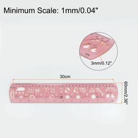 HARFINGTON Unbreakable Flexible Rulers 30cm/12" Double Scale Shatterproof Folding Plastic Ruler for Classrooms Home Office, Light Pink