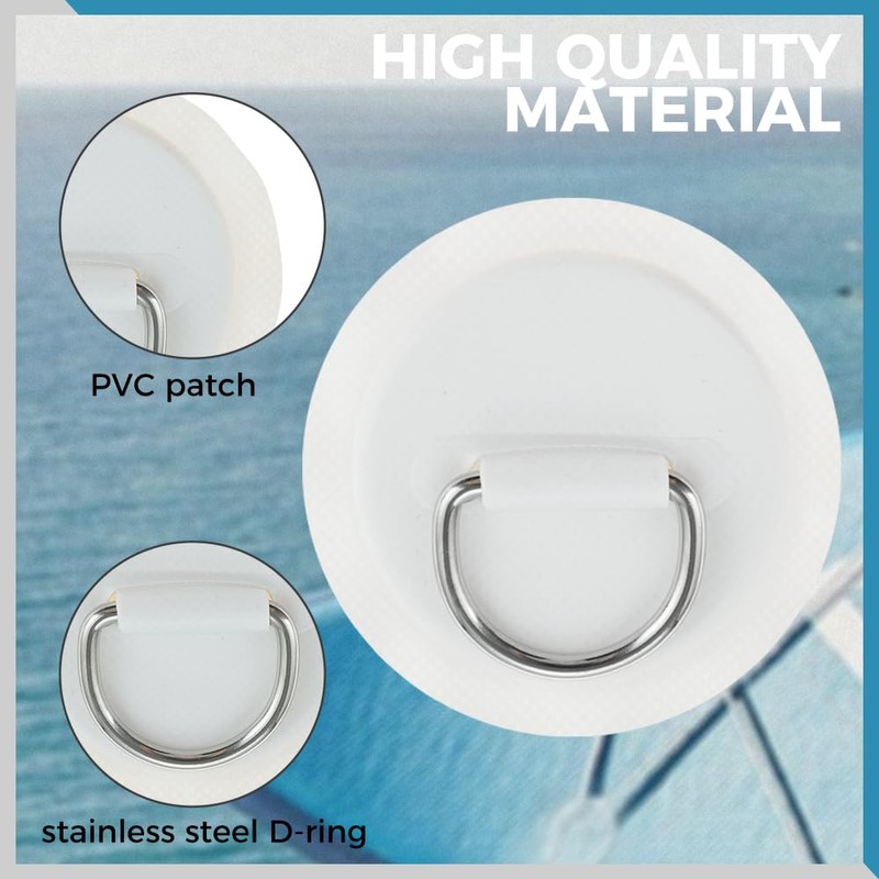 Yetaha 12PCS Stainless Steel D Rings Patch, White D-Ring PVC
