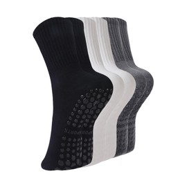 BONANGEL Pilates Socks with Grips for Women, 3 Pairs Womens Yoga Ballet Barre Hospital Gym Athletic Socks