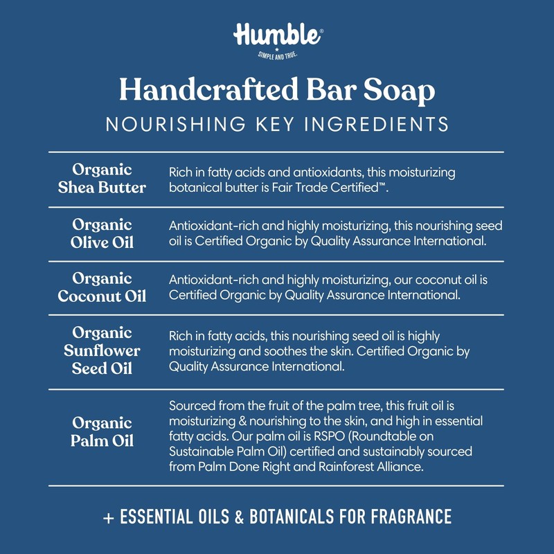 Humble Brands Handcrafted Bar Soap, Organic Cold Processed Soap Bars,