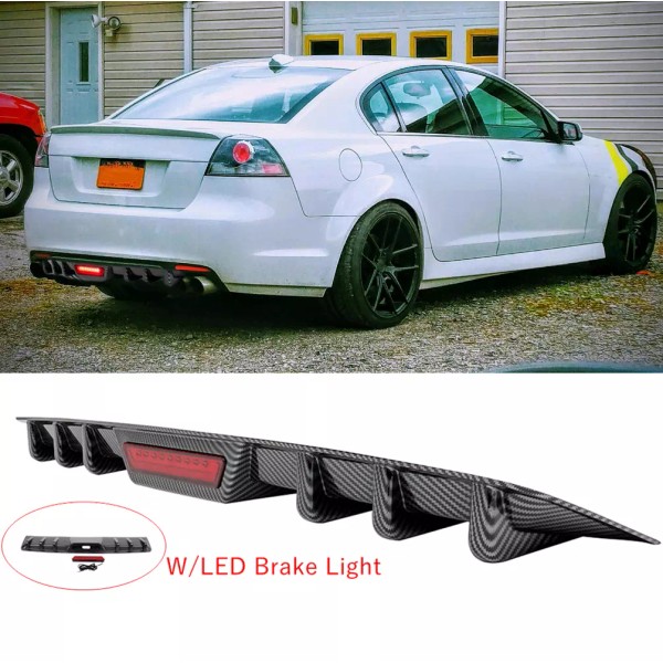GOODFITMENT Carbon Fiber Rear Bumper Diffuser Lip w/LED Tail Brake