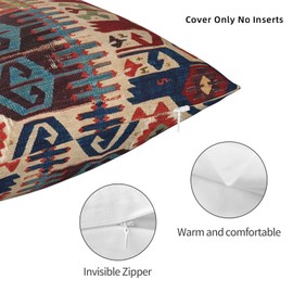 Blitheblos 20 Aksaray Tribal Antique Turkish Kilim Print Throw Pillow Covers Decorative Pillows 18"X18" Home Decor Pillowcase Aesthetic Pillow for Bedroom Living Room Dormitory College Sofa Bed Couch
