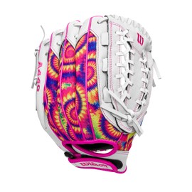 Wilson 2024 A440™ Flash™ 12” Youth Outfield Fastpitch Softball Glove - Right Hand Throw, White/Pink/Tie Dye