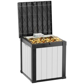 TARKARI 50 Gallon Lockable Resin Deck Box, Waterproof & UV-Resistant Outdoor Storage Box for Outdoor Cushion Storage and Outdoor Delivery Storage, Black&White