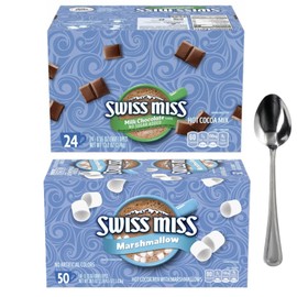 Swiss Miss Hot Cocoa Mix Bundle: 50 Count Marshmallow & 24 Sugar-Free Packets bundle with Vallary Spoon | Perfect for Cozy Moments (Pack of 2) Hot Chocolate, Hot Cocoa, Swiss, Swiss Miss Hot Chocolate Packets, Hot Chocolate Mix, Hot Cocoa Mix, Swiss