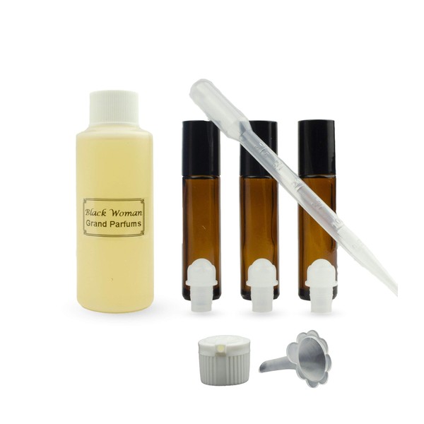 Grand Parfums Perfume Oil Set - Black Women Type - Our Interpretation, with Roll On Bottles and Tools to Fill Them (2 Oz)
