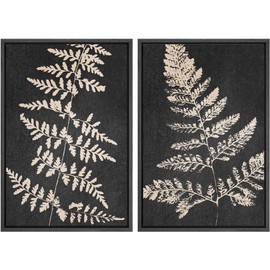 SIGNWIN Canvas Print Wall Art Set Black Tan Forest Fern Plant Leaf Silhouette Nature Wilderness Illustrations Modern Art Rustic Multicolor for Living Room, Bedroom, Office - 24"x36"x2 Black