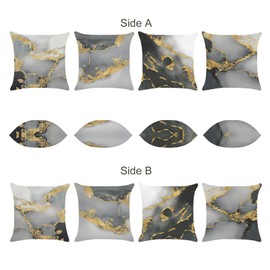 Bonhause Grey Marble Cushion Covers 50 x 50 cm Both Sides Black Gold Abstract Art Modern Decorative Throw Pillow Covers Soft Velvet Pillowcases for Sofa Bed Home Patio Decor Set of 4