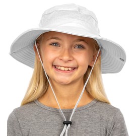 GearTOP Sun Hats for Kids Bucket Hat, Kids Hats Summer Kids Sun Hats for Girls Sun Hat for Safari, Beach, Pool, Fishing Hats for Ages 5-13 UPF 50+ Sun Protection White