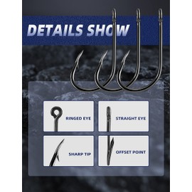 BLUEWING Ganchos de anzuelo vivo de desplazamiento ligero, ganchos de pesca de punto de corte, ganchos de acero de alto carbono, ganchos de peces extra afilados para pesca de agua dulce y salada, tamaño 2/0, 25 unidades