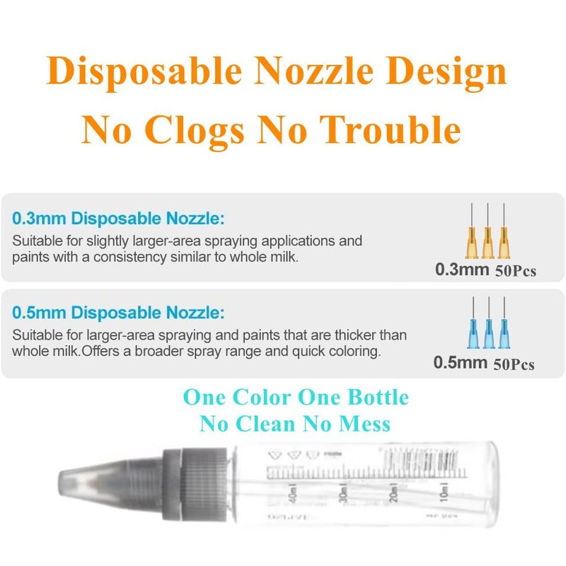 No-Clean Airbrush Accessories Kit - 6-Piece Paint Bottles & 100