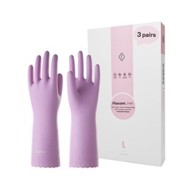 wahoo 3 Pairs Skin-Friendly Cleaning Gloves, Reusable Dishwashing Gloves with Flocked Cotton Liner, Dishwashing, Kitchen,Mauve Mist, Large