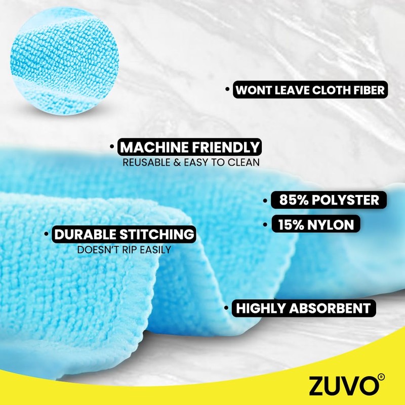Zuvo Microfibre Cloth For Car(12-Pack)- Ultra Soft, Scratch Free, Highly