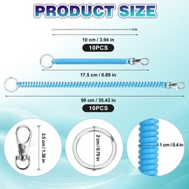 ZHXGO Pack of 10 Coil Springs Keyrings, Stretchy Key Ring, Coloured Plastic Key Ring with 10 Stripes Pearl Chain, Stretchy Chlorine Pendant with Spiral Cable, Elastic Coil Lanyard, blue