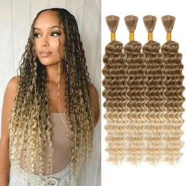 Braiding Hair 300g 4 Bundles/Pack 18 Inch Deep Wave Bohemian Braids for Curly Braiding Hair No Weft Natural Color, Boho Braids Hair Water Wave（T27/613#）