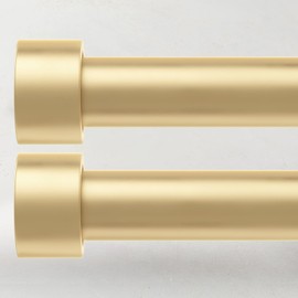 2 Pack Curtain Rods for Windows 66 to 120 Inch(5.5-10ft), 1 Inch Gold Heavy Duty Curtain Rods Set, Adjustable Extra Long Curtain Rod for Patio Bedroom, Outdoor Drapery Rods, Size 32"- 120"