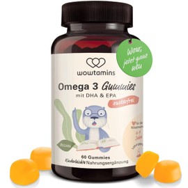 wowtamins Omega 3 for Children - Vegan & High Dose Gummies (Pack of 60) with EPA and DHA from Algae Oil - Dietary Supplement Easy and Delicious (Mango Flavour)
