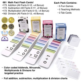 Think Tank Scholar 681 Math Addition, Subtraction, Multiplication and Division Flash Cards | Bundle Kit with Full Box Sets | All Facts Color Coded | Kindergarten, 1ST, 2ND, 3RD, 4TH, 5TH & 6TH Grade