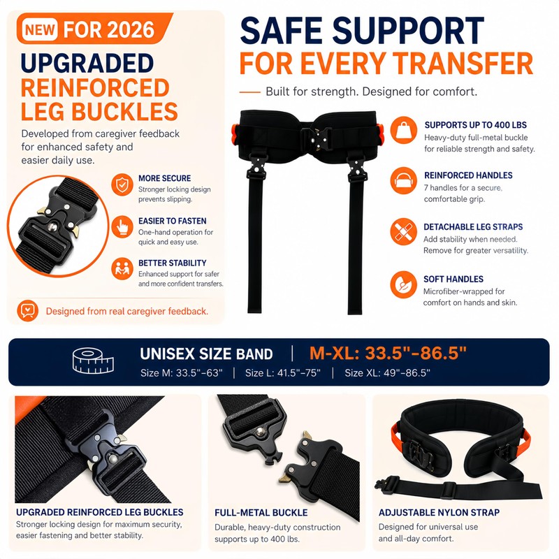 NurtureCare Gait Belt, Upgraded with Metal Buckle & Detachable Leg
