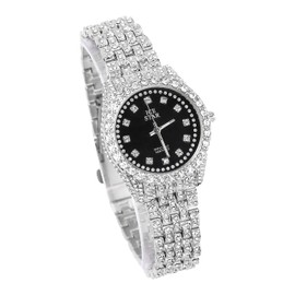 Techno Pave Women's 32mm Iced Out Sleek Diamond Dial Watch - Silver Black Dial