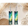 Twisted R Design Earrings, Aurora Borealis Print Wood Bar Printed