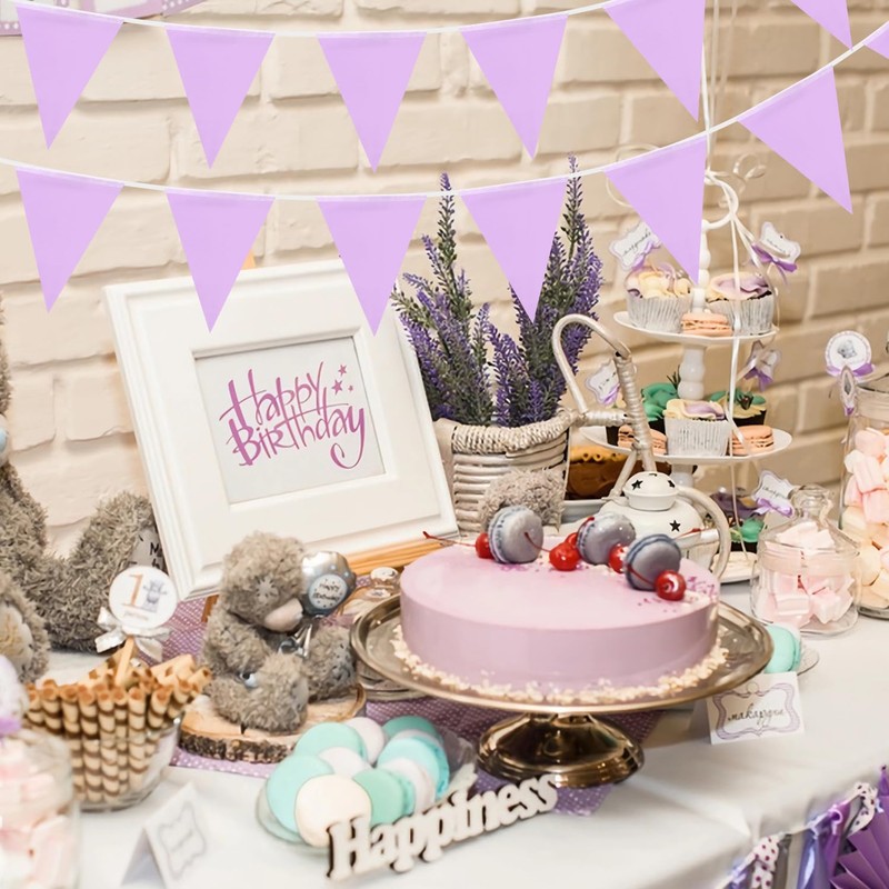 Purple Bunting 20m 52pcs,Waterproof Fabric Bunting for Garden Outdoor Indoor