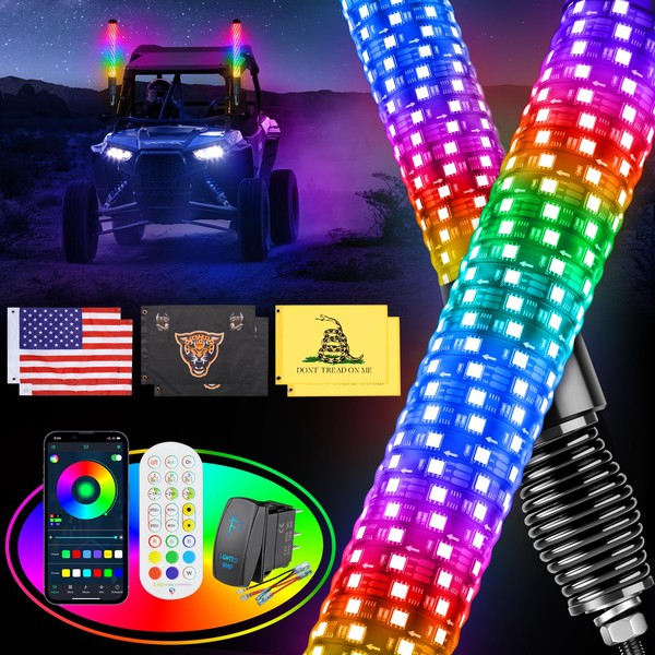 Ehaho 2PCS 2FT Fat Whip Lights for UTV ATV with