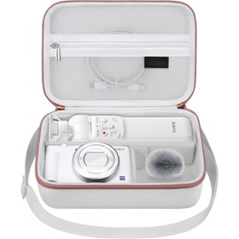 Carrying Camera Case for Sony ZV-1F/ ZV-1/ ZV-1II Vlog Digital & Vlogger Accessory Kit Tripod, Travel Storage Bag with Strap, Mesh Pocket fit Cable, Pink - Color: white