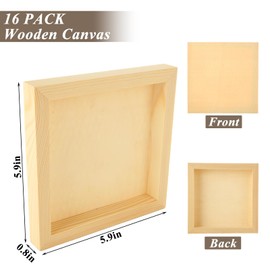 LDXDRU 16Pcs Wood Panels for Painting, 6 x 6 Inch Unfinished Wood Canvas Boards, 3/4" Deep Cradle Painting Panel Boards for Drawing Pouring Wood Burning and DIY Arts Crafts Projects