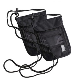 ChiiGe Neck Wallet Travel Pouch, Travel Wallet, Passport Holder Neck, RFID Protected, Passport Cover, RFID Blocking, Neck Stash Pouch, Travel Security, Credit, ID Card ( Black 2pcs )
