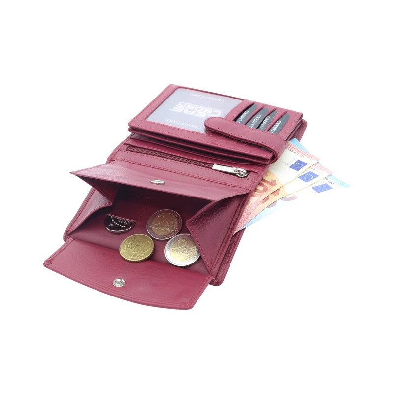 Wallet with outside lock LEAS, Genuine Leather, red - ''LEAS