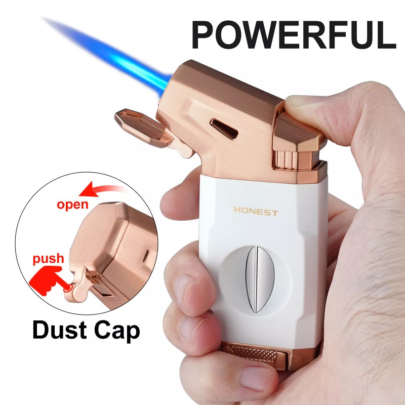 Torch Cigar Lighter Built-in V Cigar Cutter Refillable Butane Torch