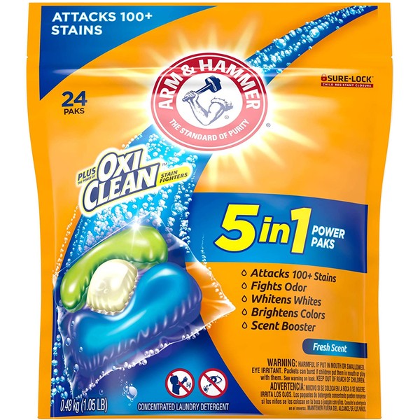 ARM & HAMMER plus OxiClean 5-in-1 Power Paks, 24 Count (Packaging may vary)