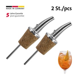 Westmark 2 Spirituosen-/Öl-Ausgießer für Flaschen, extra kurz, mit Luftröhrchen, Metall/Messing, nickelfrei, Naturkorken, Classic Gastro, Silber, 43702280