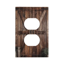 Sghxwp Rustic Vintage Brown Wooden Board Barn Door 1 Gang Duplex Outlet Covers Decorative Wall Plate Country Farmhouse Wood Garage Gate Single Light Switch Cover Electrical Switchplate for Bathroom