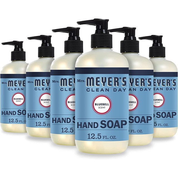 Mrs. Meyer's Clean Day Liquid Hand Soap, Cruelty Free and Biodegradable Hand Wash Made with Essential Oils, Bluebell Scent, 12.5 oz - Pack of 6