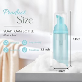 Foam Pump Bottle 3Pcs Travel Lash Shampoo Bottle, Empty Portable Refillable Mousse Foam Soap Dispenser for Hand Soap, Lash Cleanser, Shampoo, Face Wash, Cosmetics (Mix, 2oz/60ml)