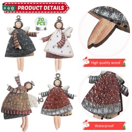 20 Pieces Christmas Dancing Angels Decor Angel Doll Pendant Dancing Flying Angels Wooden Tree Hanging Pendant Christmas Tree Hanging Ornaments, 4 Design for Outdoor Holiday Decorations