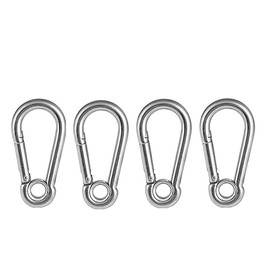ANSIEDIO 4pcs M5 Stainless Steel Carabiner Clip with Eye Hole Keyring Keychain Carabiners Spring Snap Hook for Camping Traveling Hiking Fishing