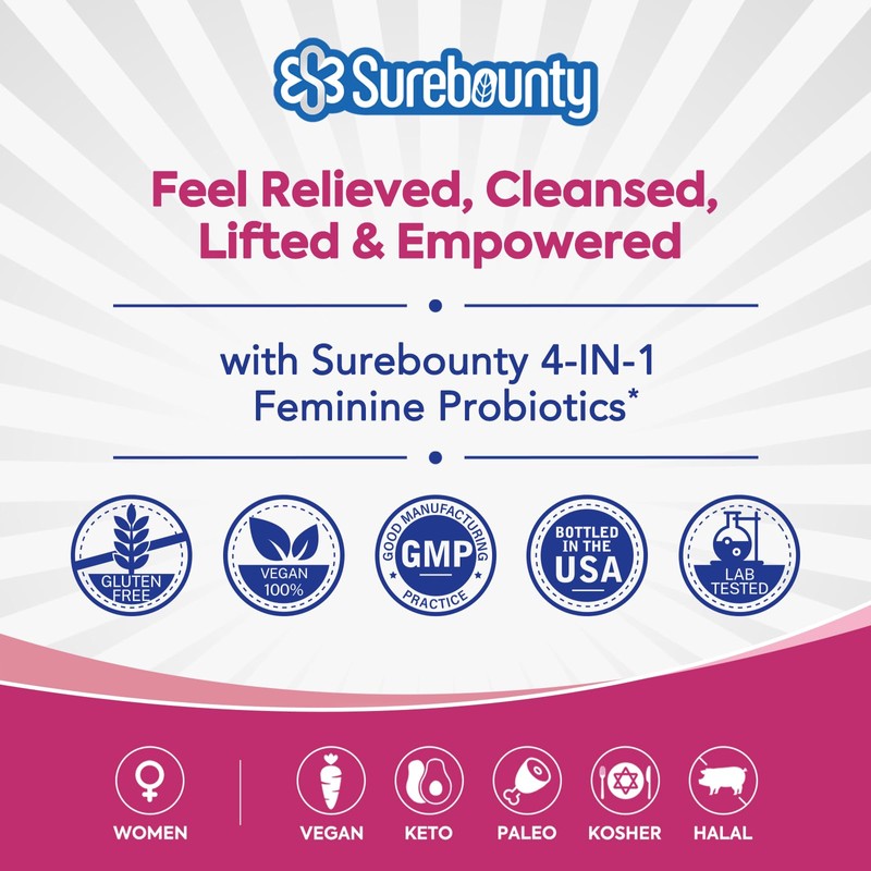 Surebounty Probiotics for Women, 120 Billion CFU 34 Strains, Prebiotics,