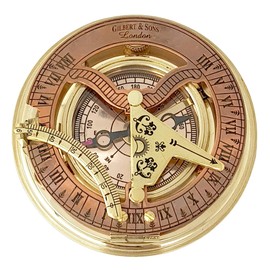 Brass Nautical - Antique Brass & Copper Sundial Compass, Sundial Clock in Box Gift Sun Clock Ship Replica Watch