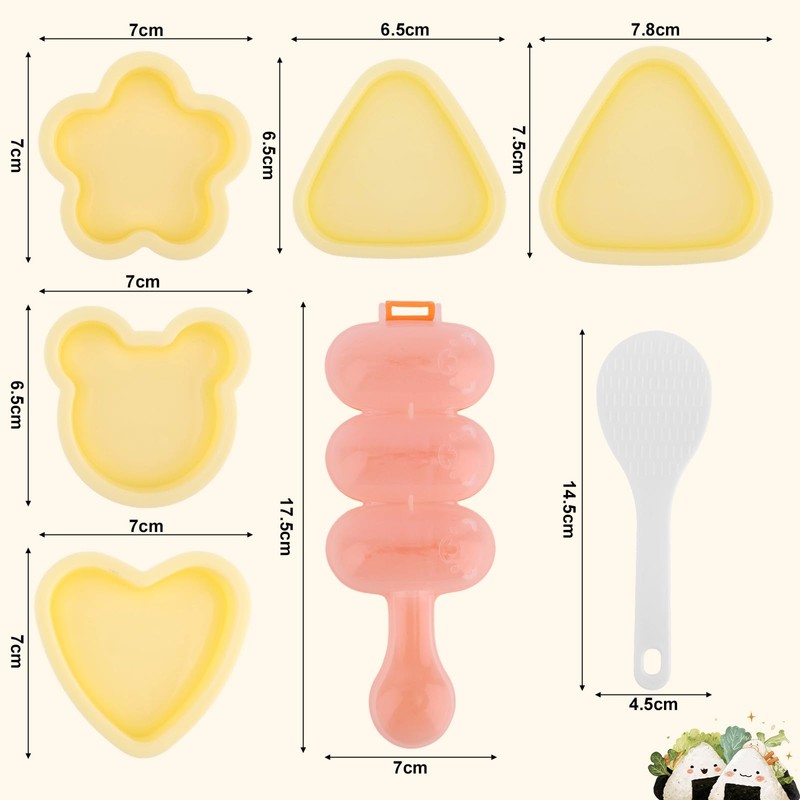 7pcs Rice Ball Mold Kit, Musubi Maker Set Shake Rice