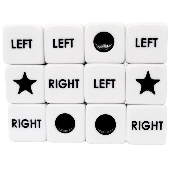 Left Right Center Dice Only 12 Dices Left Right Center Dice Game Prime Dice Only（ six Sided ，16mm Standard Size, Easy to Grip）