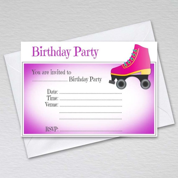 Roller Skate Party Invites with Envelopes for Kids Birthday Party