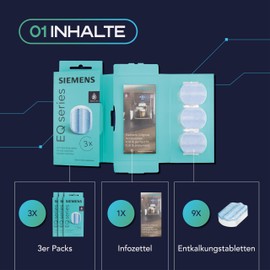 MEISTERZWECK4U - Siemens TZ80002 descaling tablets 9 pieces - for all EQ & supresso fully automatic coffee machines - cleaning, descaling of coffee machines - removes limescale deposits, corrosion