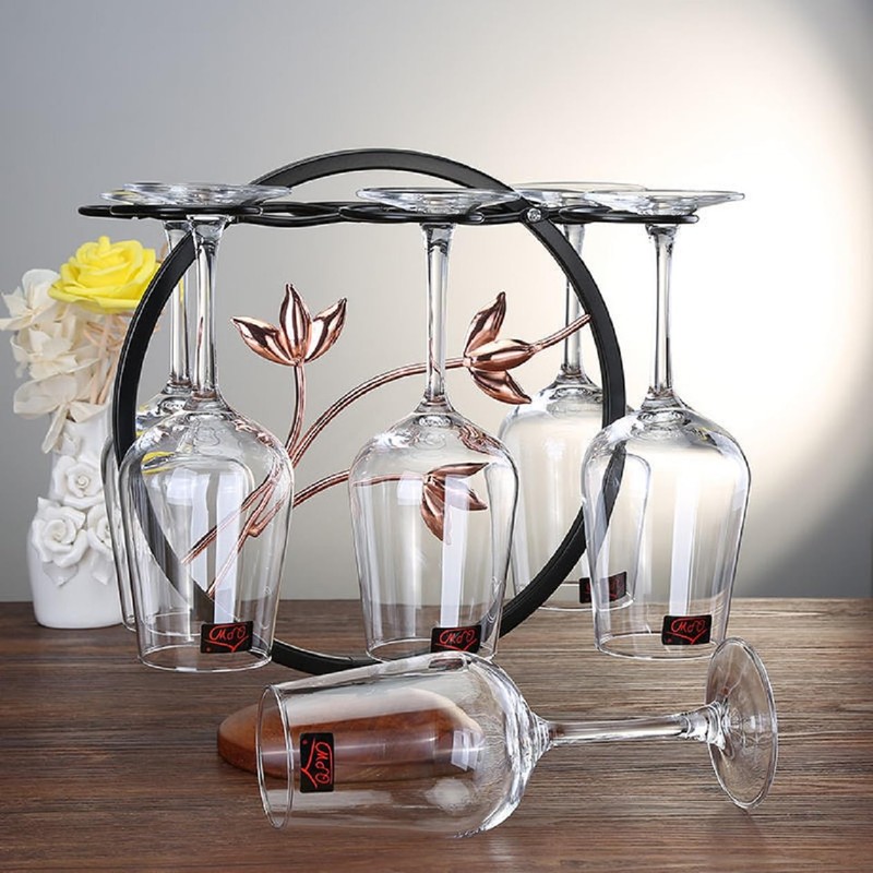 INMTIE 6-Hook Metal Wine Glass Holder Countertop Stemware Rack Tabletop