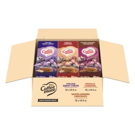 Nestle Coffee mate Creamer Singles Variety Pack, Italian Sweet Creme, Salted Caramel Chocolate, Vanilla Caramel Non Dairy, No Refrigeration, 0.375 fl oz Tubs, 150 Count (Pack of 50 Per Flavor)