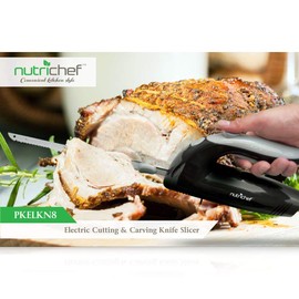 NutriChef Upgraded Premium Electric Knife-8.9' Carving Knife,Serrated Blades,Lightweight,Ergonomic Design Easy Grip,Easy Blade Removal,Great For Thanksgiving,Meat&Cheese,Black
