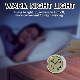 DTKID 3.27'' Analog Alarm Clock, Small Battery Operated Analog Travel Clock Silent No Ticking with Night Light, Snooze, for Bedroom, Bedside, Desk